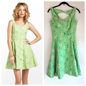 EUC Lilly Pulitzer Freja Fit & Flare Lace Dress in Green Pique & Pink Size 0